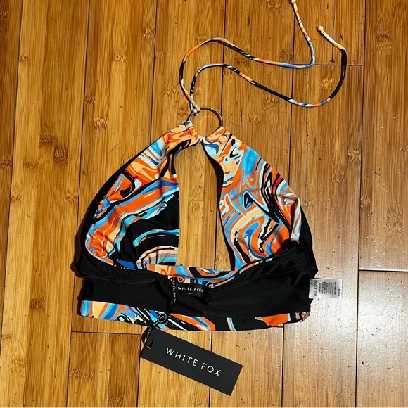 NWT White Fox Blue & Orange Swirl Temp Me Halter Crop Top Size M - Picture 9 of 11